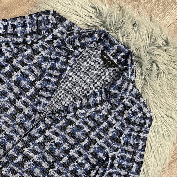 NWT MING WANG long sleeve herringbone jacket in blue - S/6 - Picture 2 of 6